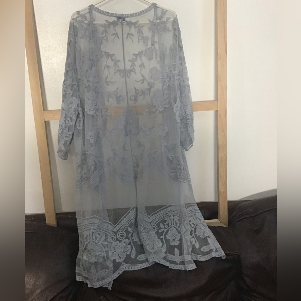 She Plus Sky Long Light Blue Shawl Preloved Clean Condition View 2